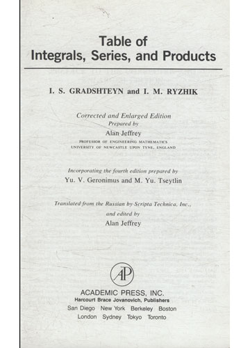 Sebo do Messias Livro - Table of Integrals Series and Products
