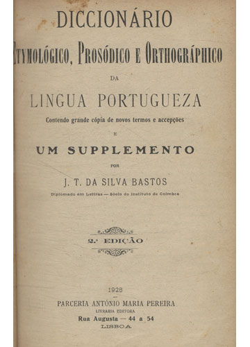 Sebo Do Messias Livro Diccionário Etymológico Prosódico E