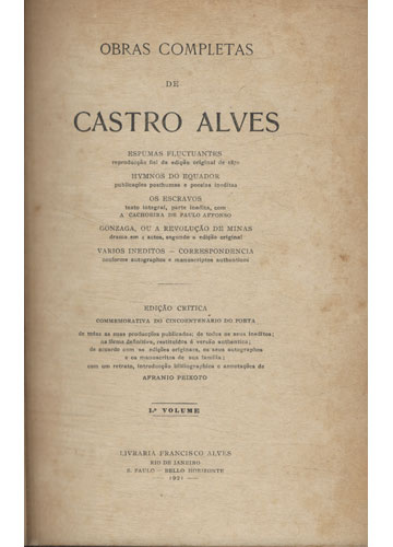 Sebo do Messias Livro - Obras Completas de Castro Alves - 2 Volumes